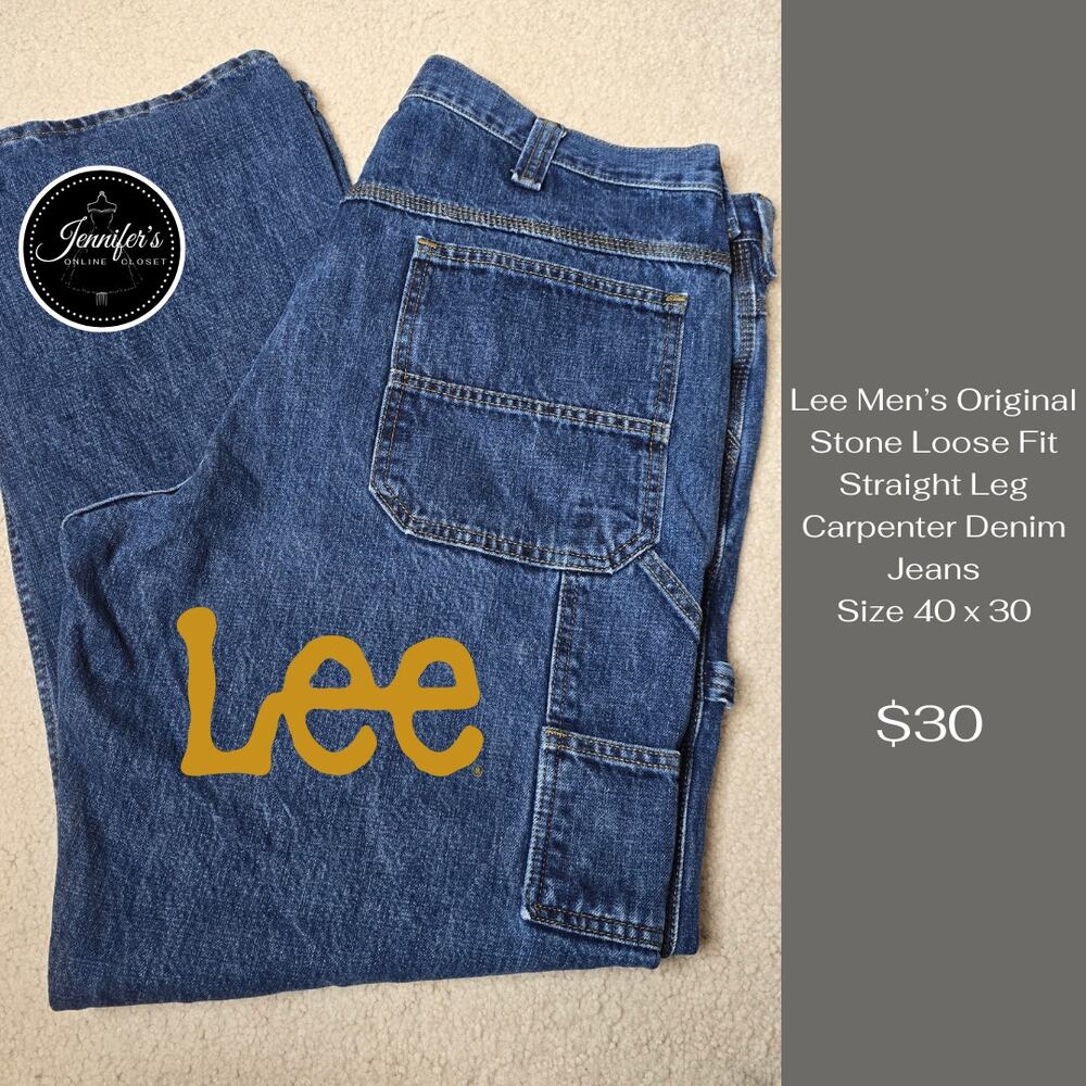 Lee Men's Original Stone Loose Fit Straight Leg Carpenter Denim Jeans 40 x 30
